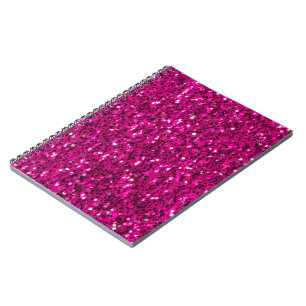 Hot pink sparkles faux glitter notebook