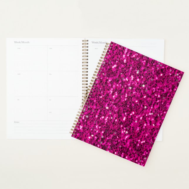 Hot pink sparkles faux glitter planner (Display)