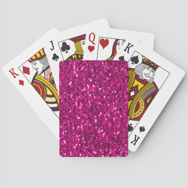 Hot pink sparkles faux glitter playing cards (Back)