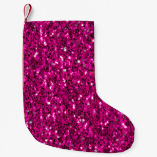 Hot pink sparkles faux glitter small christmas stocking