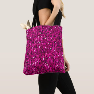Hot pink sparkles faux glitter tote bag