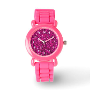 Hot pink sparkles faux glitter watch