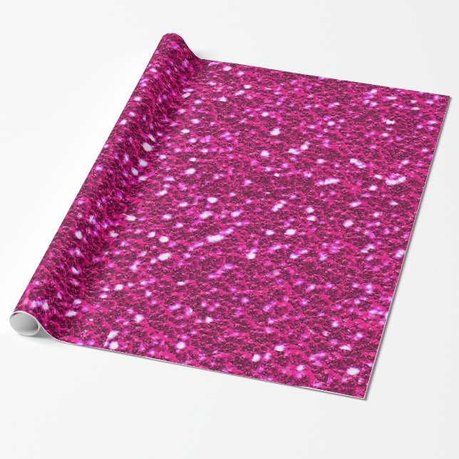 Hot Pink Sparkly Glittery Girly Wrapping Paper (Unrolled)