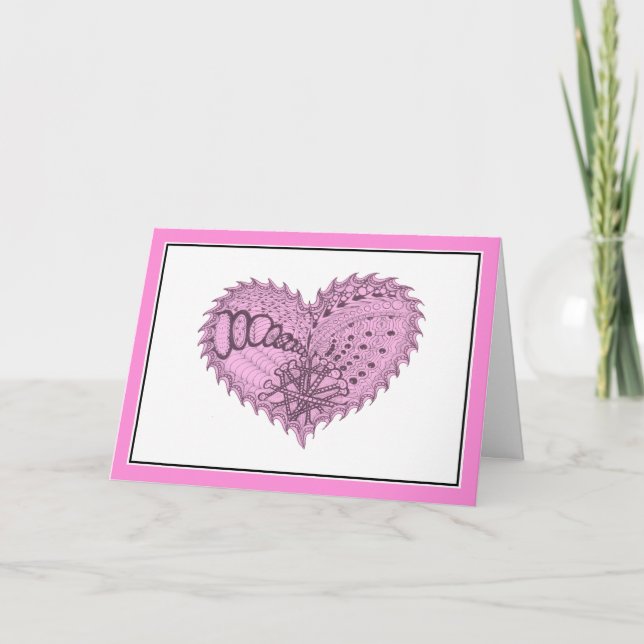 Hot Pink Spiky Doodle Heart Card (Front)