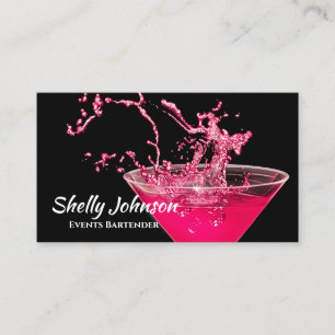 Hot Pink Splash Bartender and Events Caterer Business Card
