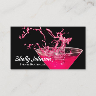 Hot Pink Splash Bartender and Events Caterer Business Card