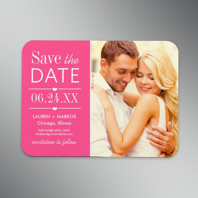Hot Pink Split Panel Photo Save the Date Magnet (Creator Uploaded)