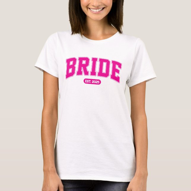 Hot Pink Sports Bride Bachelorette Party T-Shirt (Front)