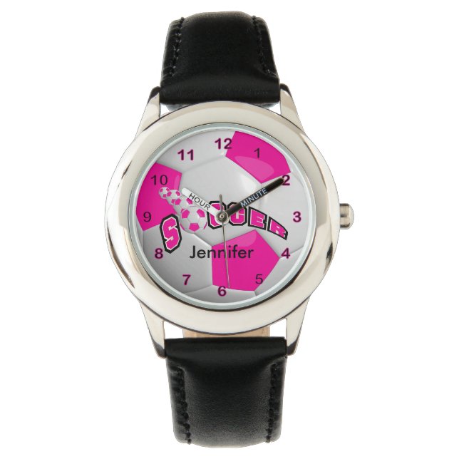 Hot Pink Sporty Soccer Ball Watch (Front)