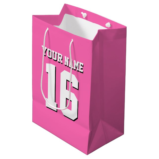 Hot Pink Sporty Team Jersey Medium Gift Bag (Front Angled)