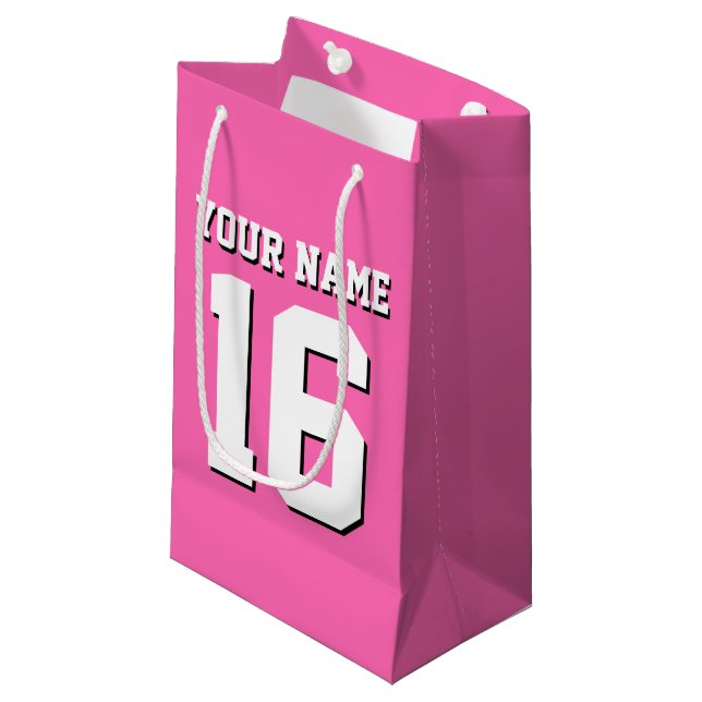 Hot Pink Sporty Team Jersey Small Gift Bag (Front Angled)