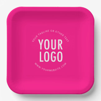 Hot Pink Square Paper Plates Custom Logo Printed