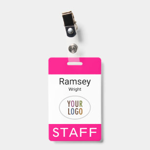 Hot Pink Staff Name Badge Clip Reel Lanyard ID Badge