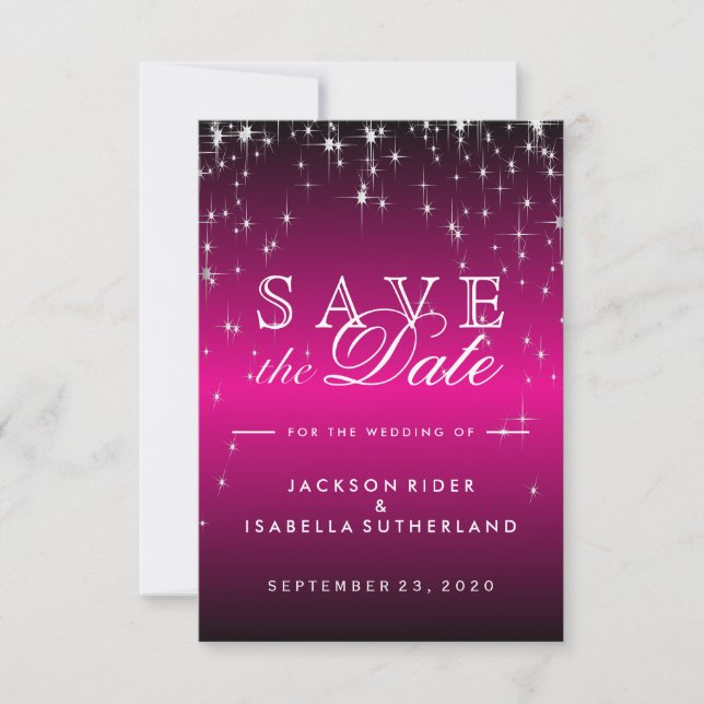 Hot Pink Star Lights - Save the Date (Front)