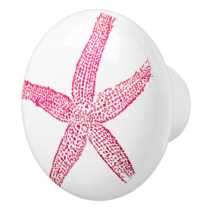 Hot Pink Starfish Beach White Nautical Decor Ceramic Knob