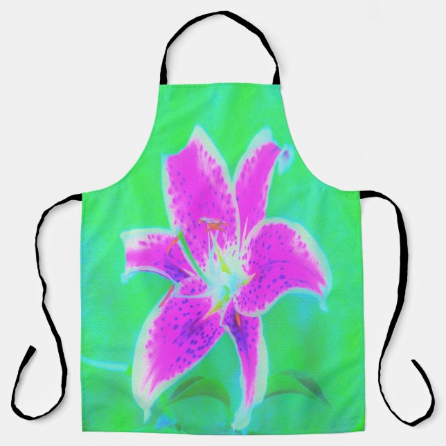 Hot Pink Stargazer Lily on Turquoise and Green Apron (Front)