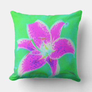 Hot Pink Stargazer Lily on Turquoise and Green Cushion