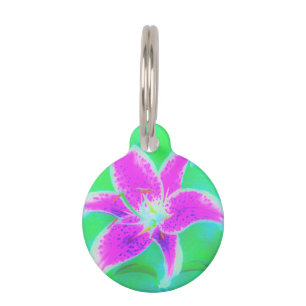Hot Pink Stargazer Lily on Turquoise and Green Pet Tag