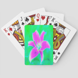 Hot Pink Stargazer Lily on Turquoise and Green Playing Cards