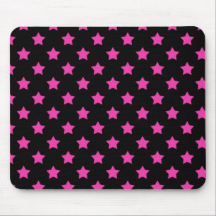 Hot Pink Stars on Black Background Pattern Mouse Pad