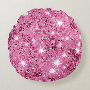 Hot Pink Stars Sequin Glitter  Round Cushion