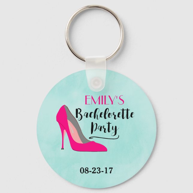 Hot Pink Stiletto High Heel Bachelorette Party Key Ring (Front)