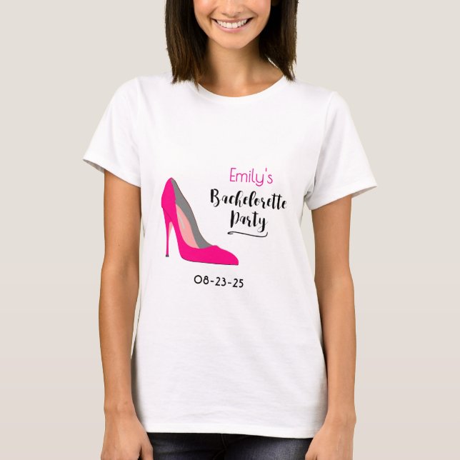 Hot Pink Stiletto High Heel  Bachelorette Party T-Shirt (Front)