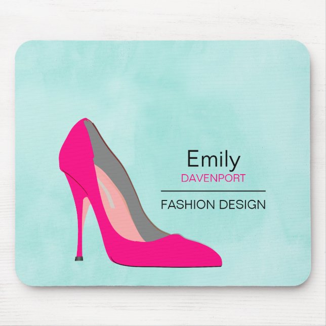 Hot Pink Stiletto High Heel Shoe Chic Personalised Mouse Pad (Front)