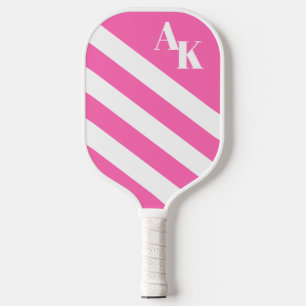 Hot Pink Striped Diagonal Monogram Pickleball Paddle