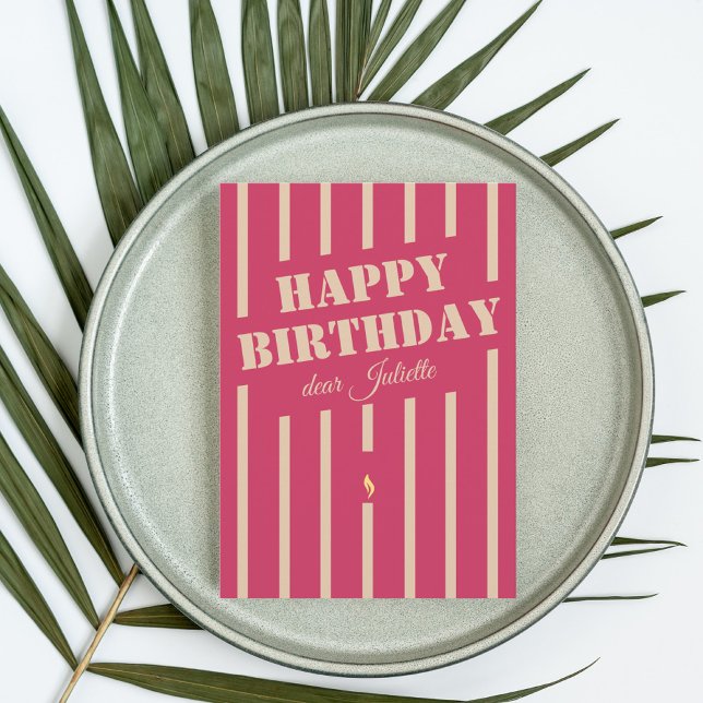 Hot pink striped happy birthday greeting card (Creator Uploaded)