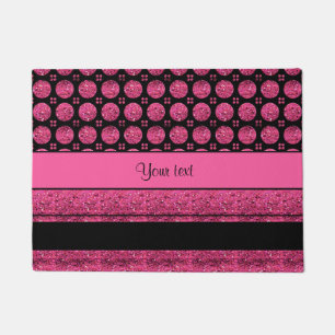 Hot Pink Stripes And Glitter Spots Doormat