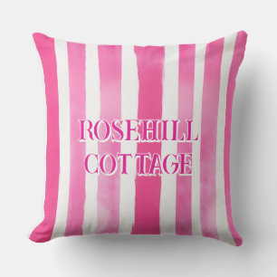 Hot Pink Stripes Editable Text Cushion