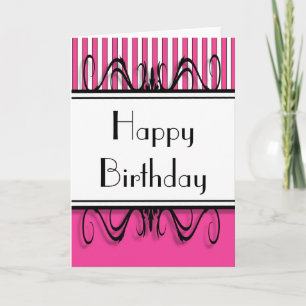 Hot Pink Stripes Happy Birthday Card