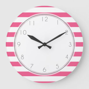 Hot Pink Stripes Pattern Large Clock
