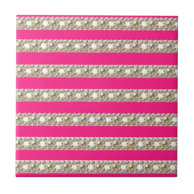 Hot Pink Stripes, Stripes, Striped Pattern, Lines Ceramic Tile (Front)