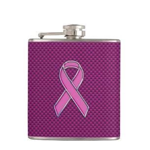 Hot Pink Style Ribbon Awareness Carbon Fibre Hip Flask