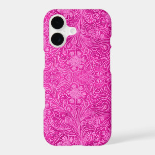 Hot Pink Suede Leather Look Floral Design
