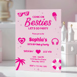 Hot Pink Summer Girl Birthday Party Invitation<br><div class="desc">Capture the summer vibes with this playful hot pink birthday invitation! Featuring trendy retro graphics like sunglasses, ice cream cones, and headphones, this design is perfect for a tween's birthday bash. The bright colours and bold groovy typography create a fun and energetic atmosphere, while the customisable text allows you to...</div>