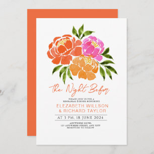 Hot Pink Summer  Orange Floral Rehearsal Dinner Invitation