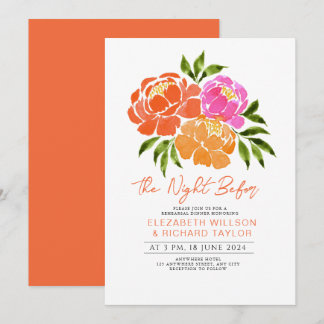 Hot Pink Summer Orange Floral Rehearsal Dinner Invitation