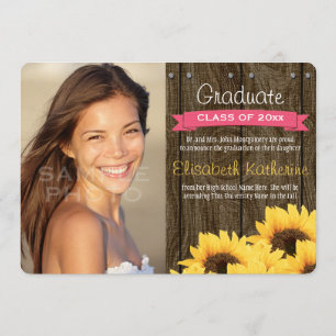 Hot Pink Sunflower Graduation Announcement