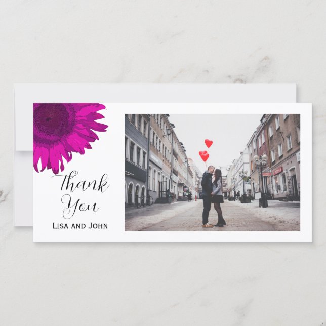 Hot Pink Sunflower Thank You Photo Card (Front)