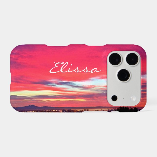 Hot Pink Sunset Coastal Landscape Script Name Bold (Back (Horizontal))