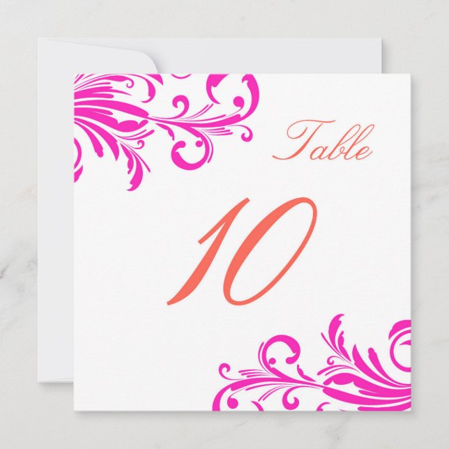 Hot Pink Swanky Swirls Table 10 Invitation (Front)