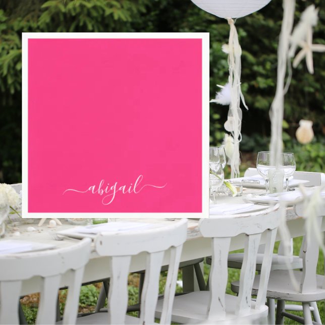 Hot Pink Swash Script Cocktail  Napkin (Creator Uploaded)