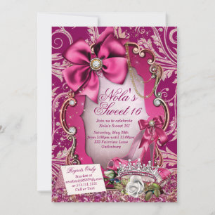 Hot Pink Sweet 16 Invitations