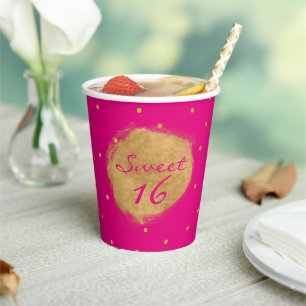 Hot Pink Sweet 16 Party Paper Cups