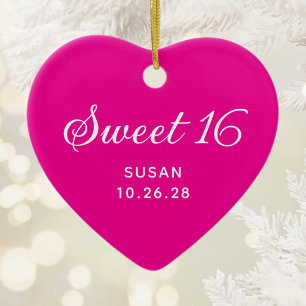 Hot Pink Sweet 16 Photo Ceramic Ornament
