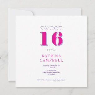 Hot Pink Sweet 16 Square Birthday Party Invitation