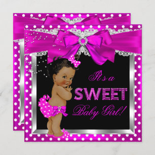 Hot Pink Sweet Baby Shower Girl African American Invitation
